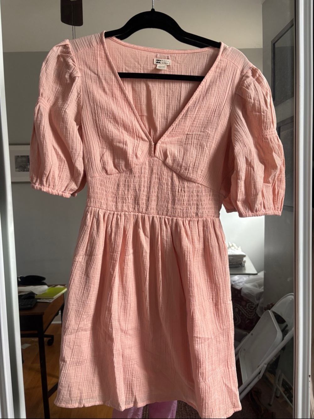 Billabong Pink Puff Sleeve V-Neck Dress